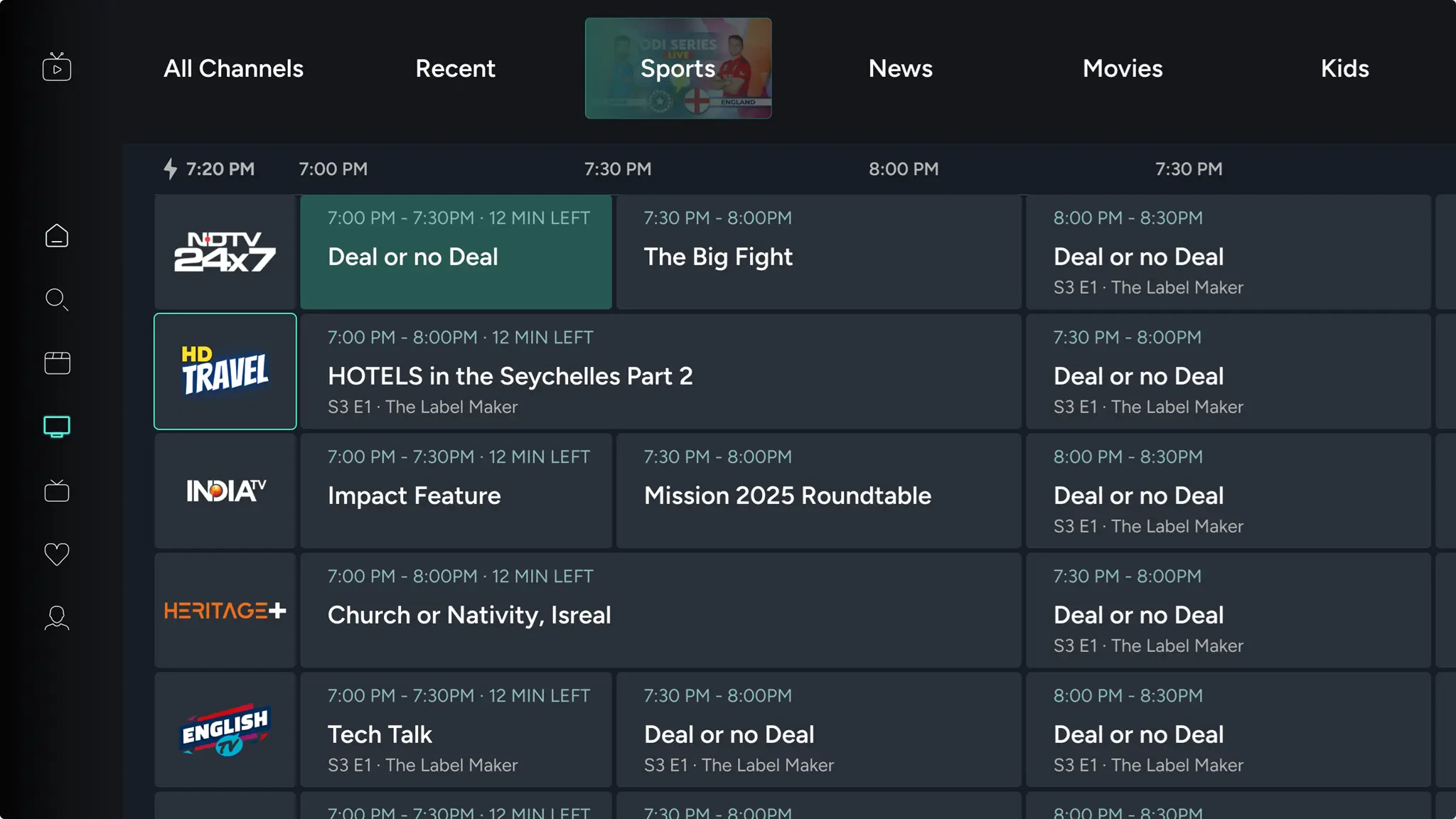 CAASTV App EPG Guide